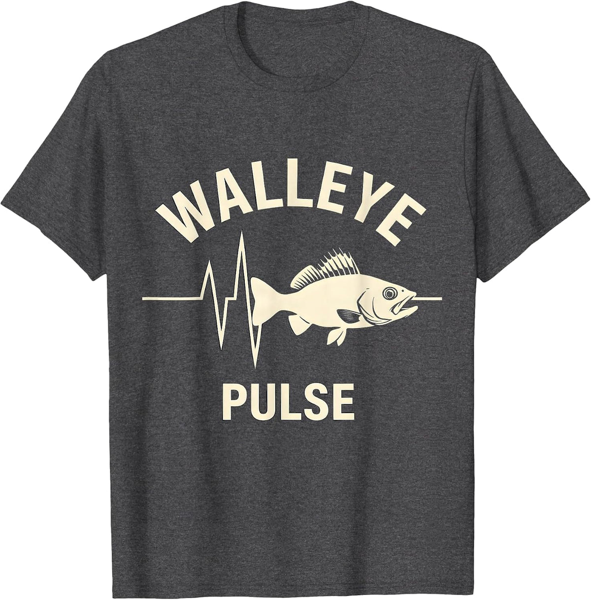 Walleye Pulse Silhouette Freshwater Fish Angler Humor T-Shirt - Dark Heather Grey