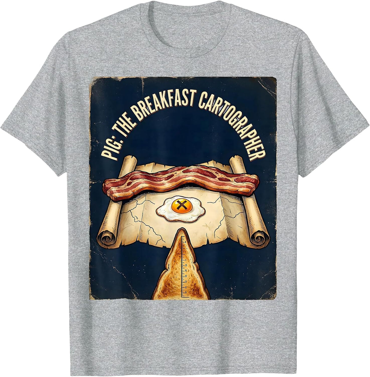 Men's Pig: The Breakfast Cartographer Vintage Funny Bacon Lover T-Shirt - Heather Grey