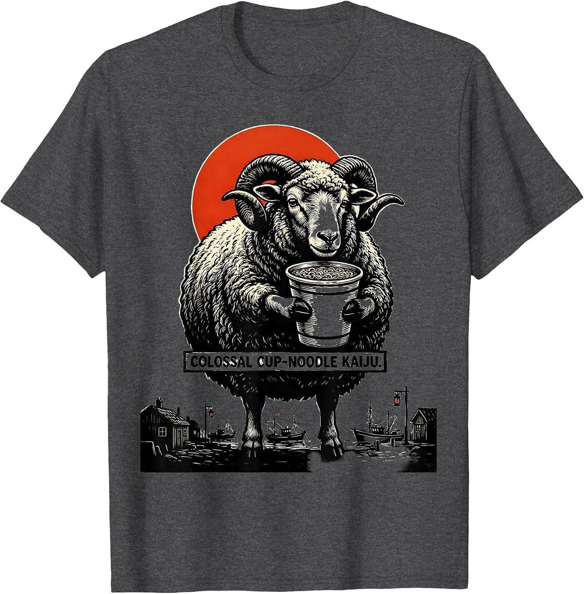 Men's Colossal Cup-Noodle Kaiju Funny Japanese Anime Retro Kaiju T-Shirt - Dark Heather Grey
