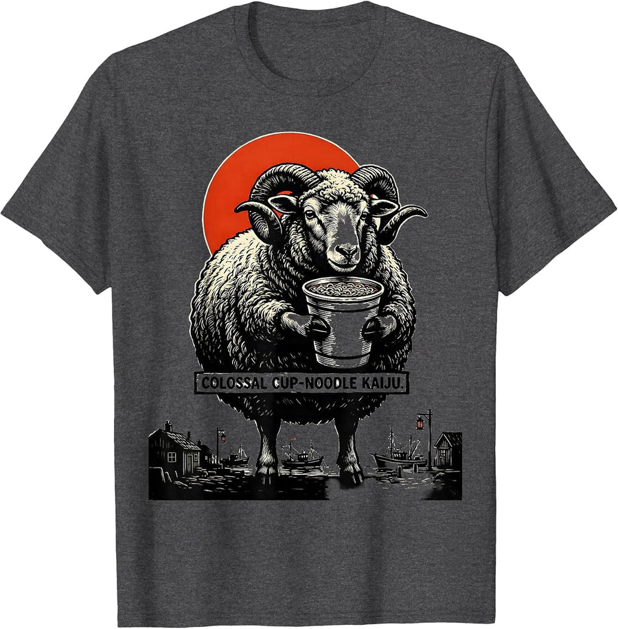 Men's Colossal Cup-Noodle Kaiju Funny Japanese Anime Retro Kaiju T-Shirt - Dark Heather Grey