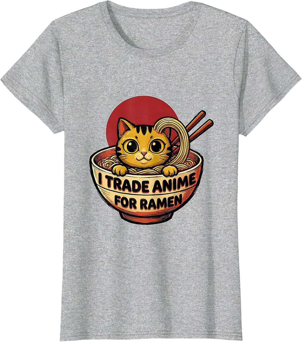 Women's I Trade Anime For Ramen Funny Kawaii Cat Anime Gift T-Shirt - Heather Grey