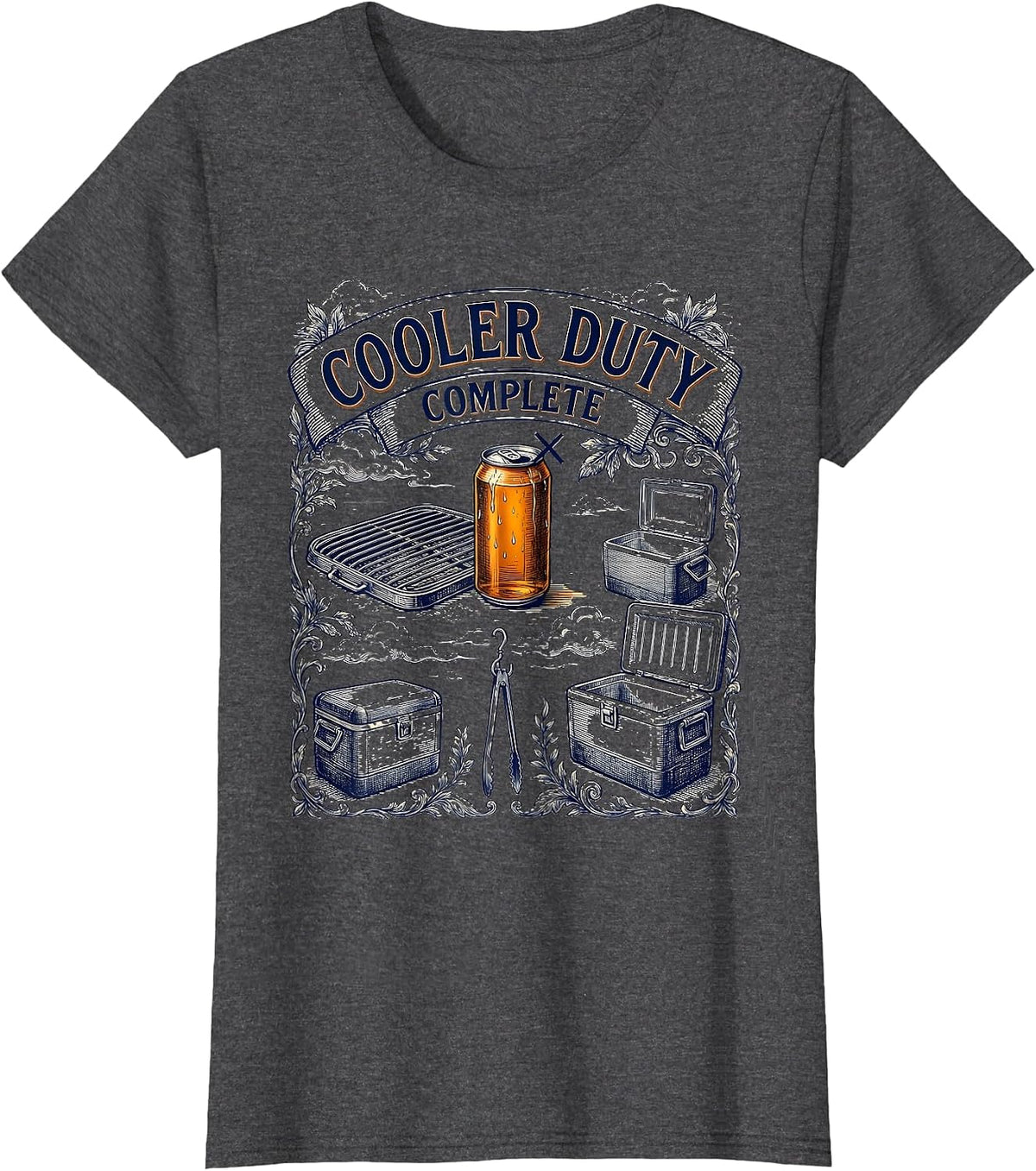 Women's Cooler Duty Complete Funny Beer Lover Grill Party Humor T-Shirt - Dark Heather Grey