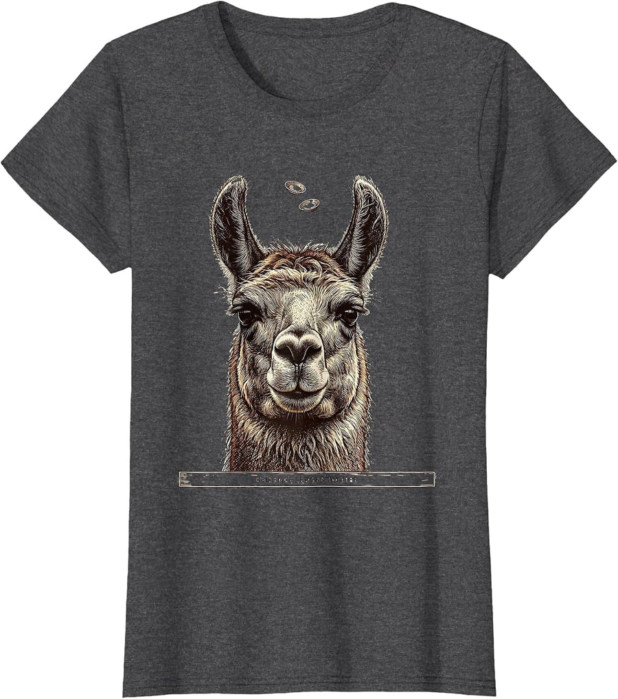 Women's Evidence Ledger 7M-1989 Funny Alpaca UFO Alien Novelty T-Shirt - Dark Heather Grey