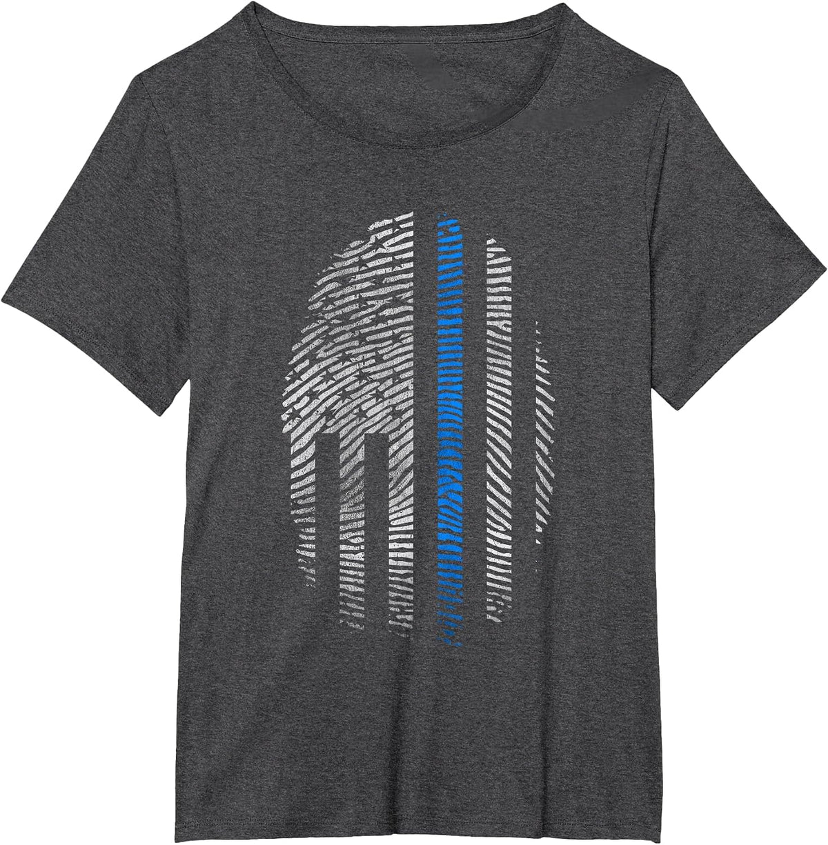 Law Enforcement Blue Line USA Flag T-Shirt Fingerprint Tee T-Shirt - Dark Heather Grey