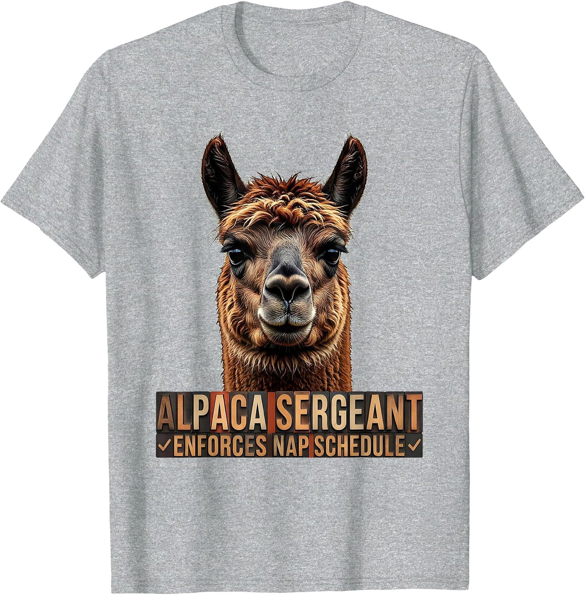 Men's Alpaca Sergeant Enforces Nap Schedule Funny T-Shirt - Heather Grey