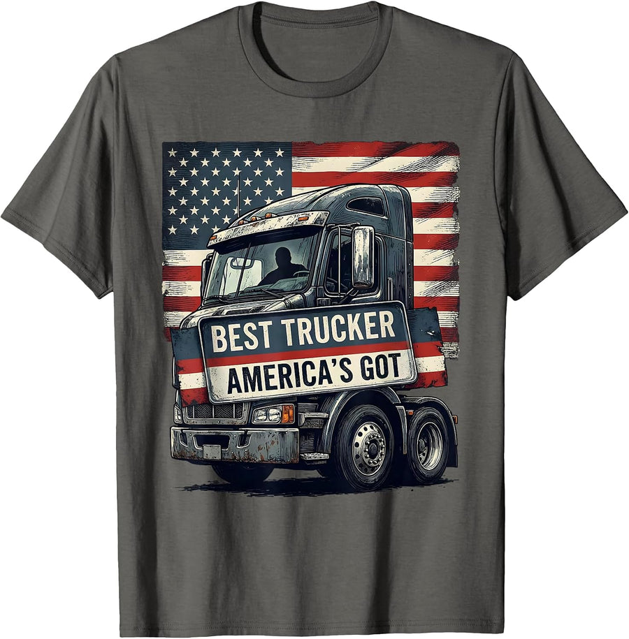 Best Trucker America's Got Patriotic Semi Truck Driver Gift T-Shirt - Asphalt Grey