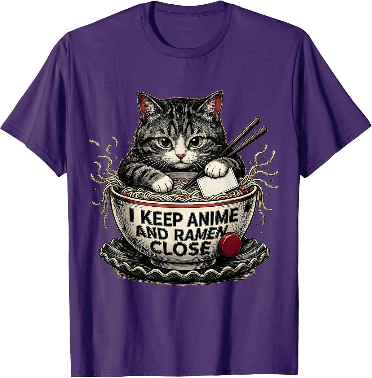 Men's I Keep Anime And Ramen Close Kawaii Cat Anime Gift T-Shirt - Purple