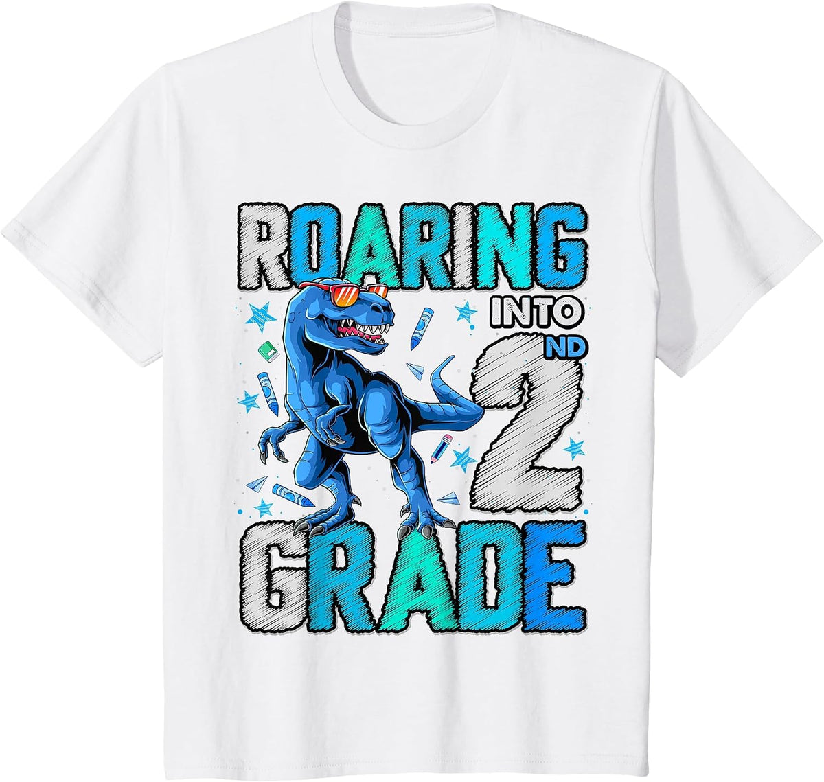 Roaring Into 2nd Grade Dinosaur T Rex Back to School Boys T-Shirt - White