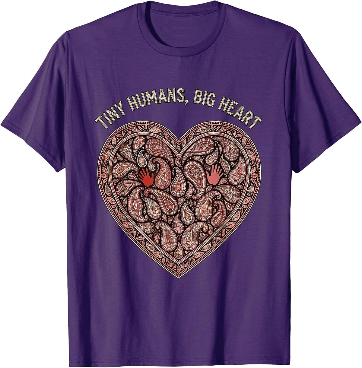 Men's Tiny Humans Big Heart Daycare Teacher Design T-Shirt - Purple