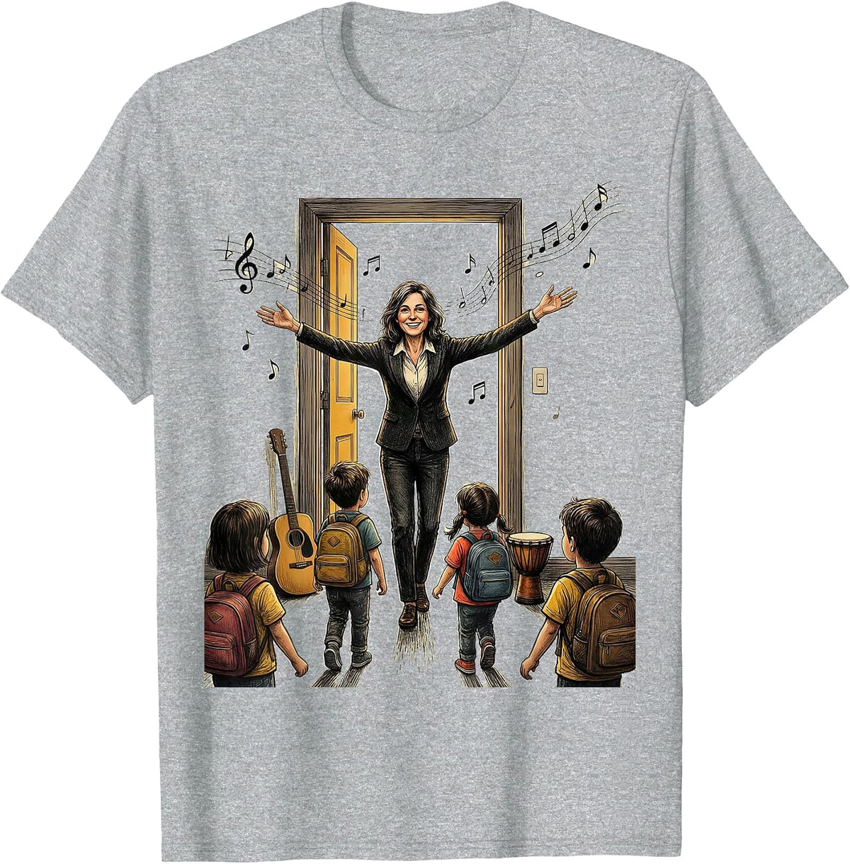 Men's Music Teacher Welcoming Students Back to School T-Shirt - Heather Grey