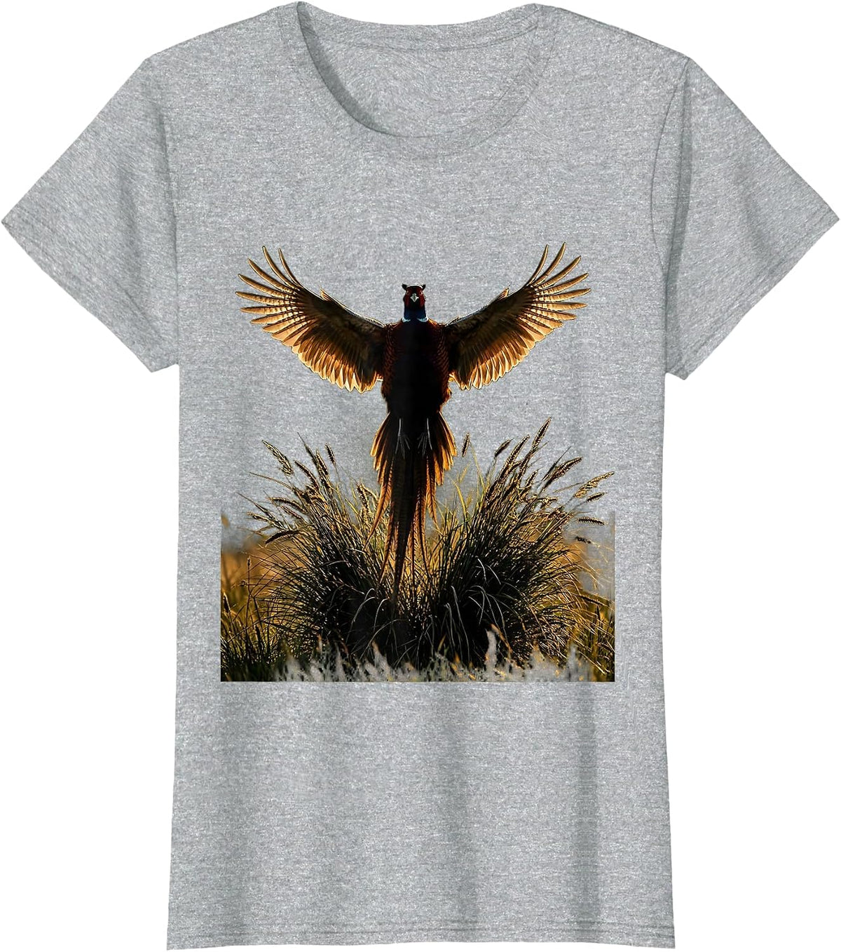 Pheasant Burst Fall Hunting Graphic Design T-Shirt - Heather Grey