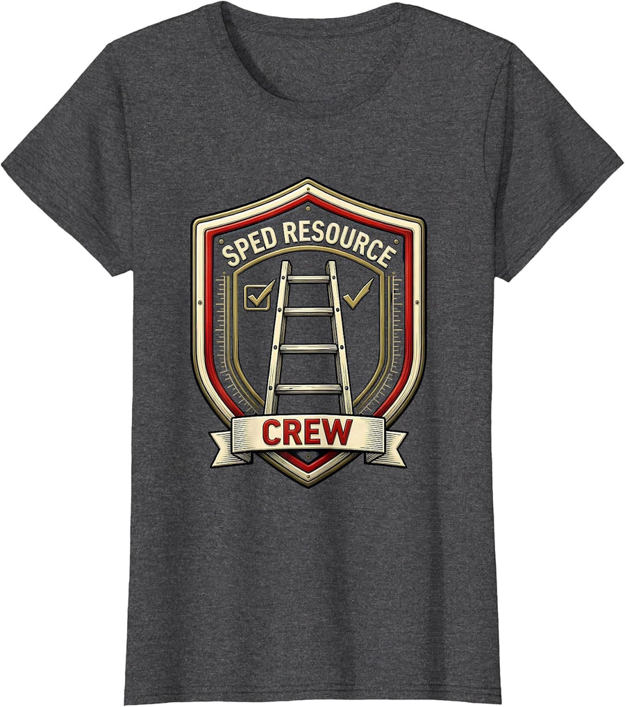 Women's SPED Resource Crew Emblem Special Education Teacher Staff T-Shirt - Dark Heather Grey