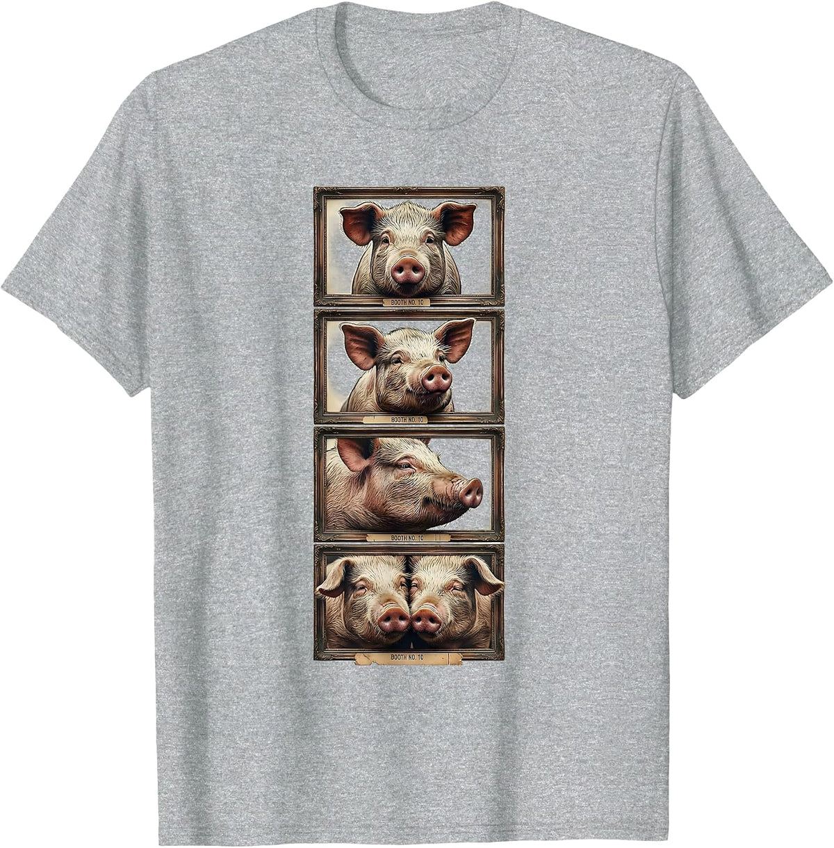 Men's BOOTH NO. 10 Vintage Pig Photobooth Funny Animal Lover T-Shirt - Heather Grey