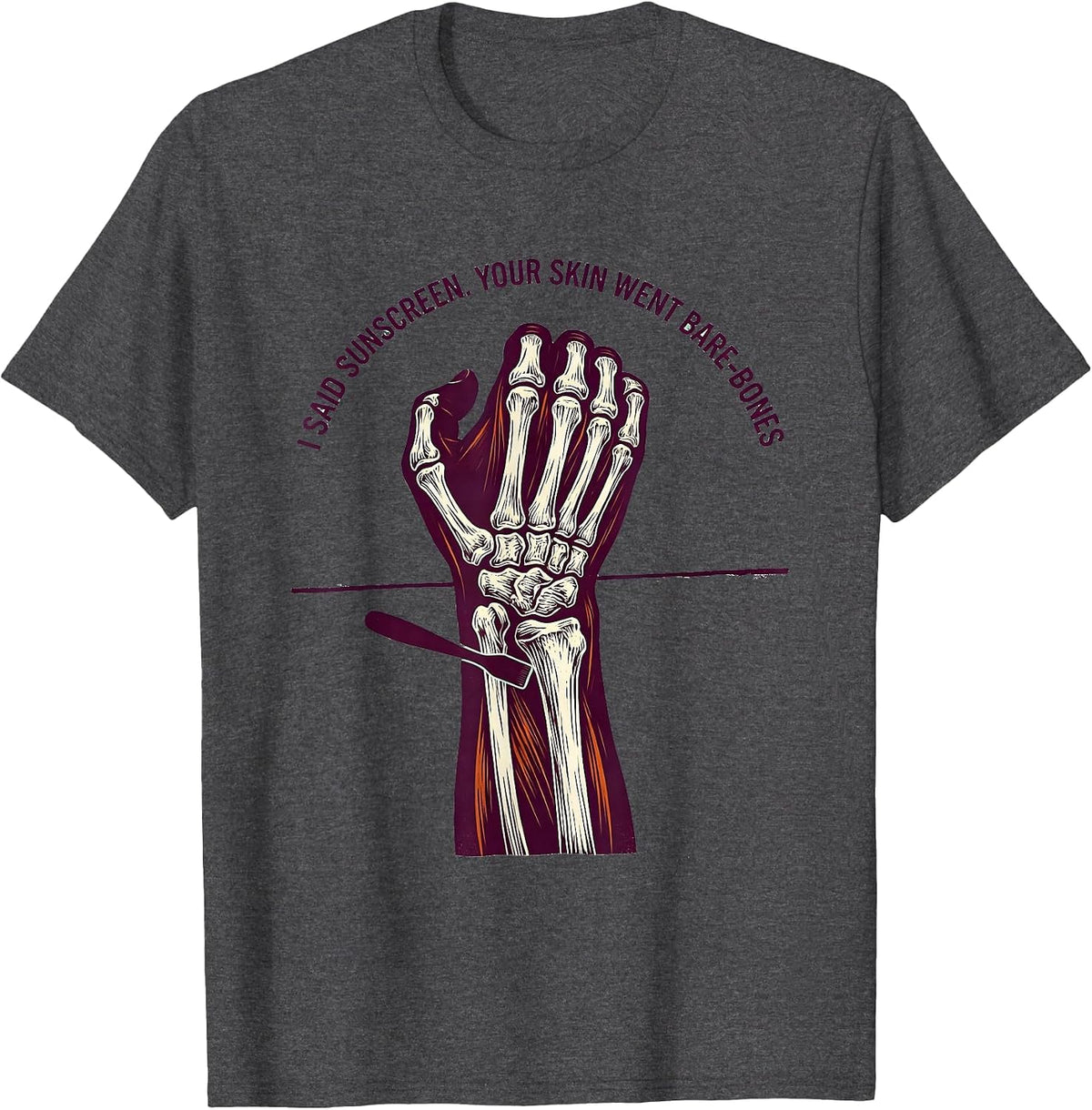 Men's I Said Sunscreen Your Skin Went Bare-Bones Esthetician Humor T-Shirt - Dark Heather Grey