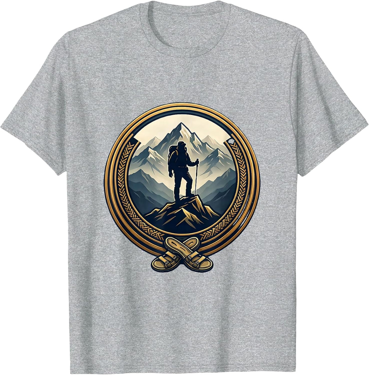 Men's Lone Hiker Silhouette Ridge at Dusk Graphic T-Shirt - Heather Grey