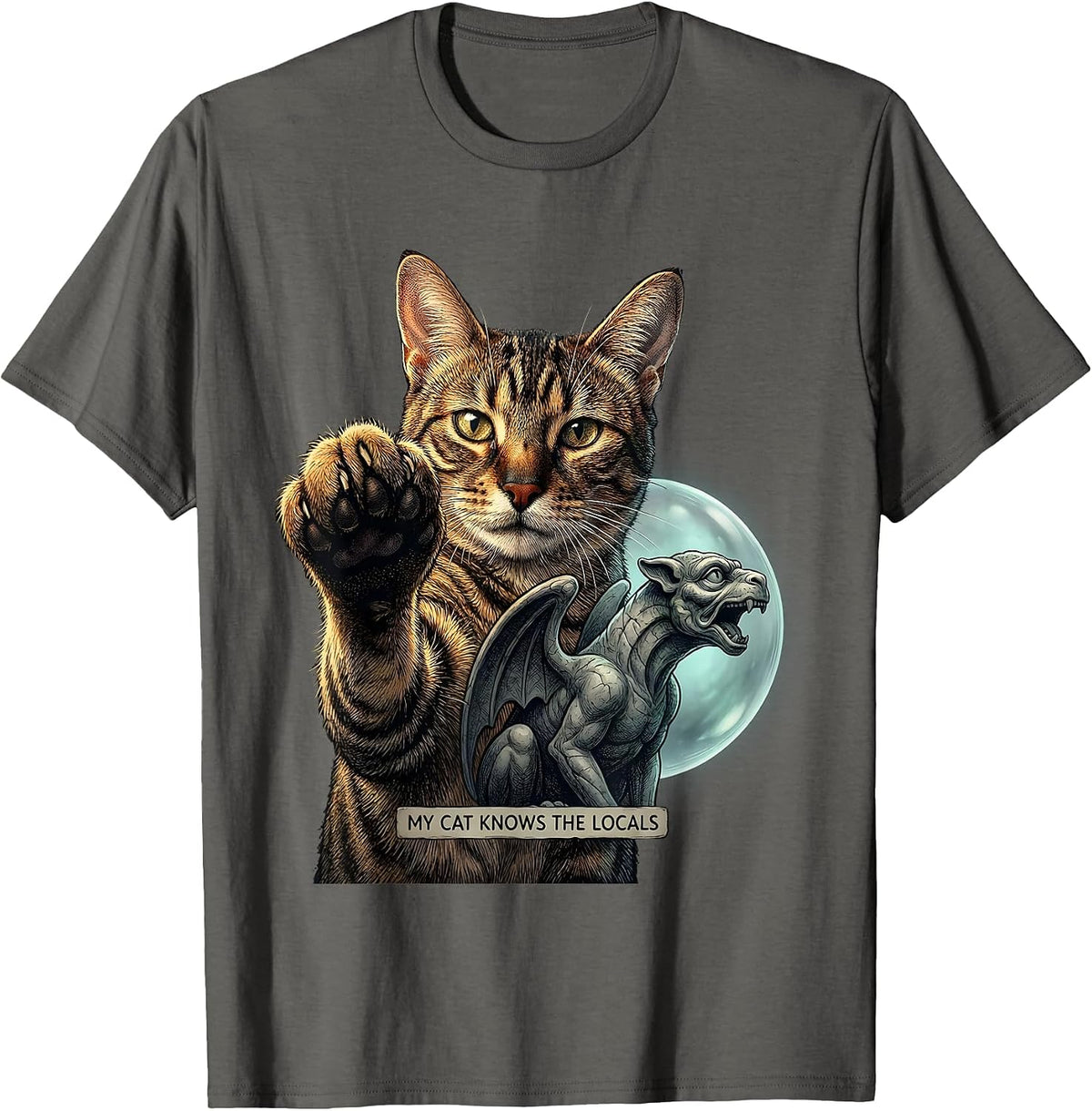 My Cat Knows The Locals Funny Cat Lover Paranormal Humor T-Shirt - Asphalt Grey