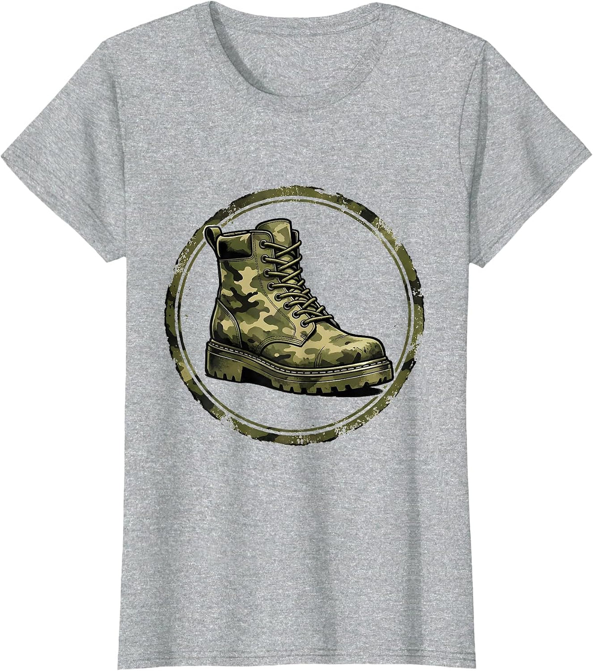 Old School Camo Army Boot Graphic T-Shirt - Heather Grey