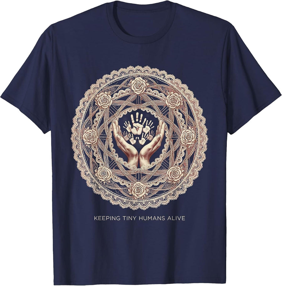 Keeping Tiny Humans Alive Daycare Teacher Design T-Shirt - Navy Blue