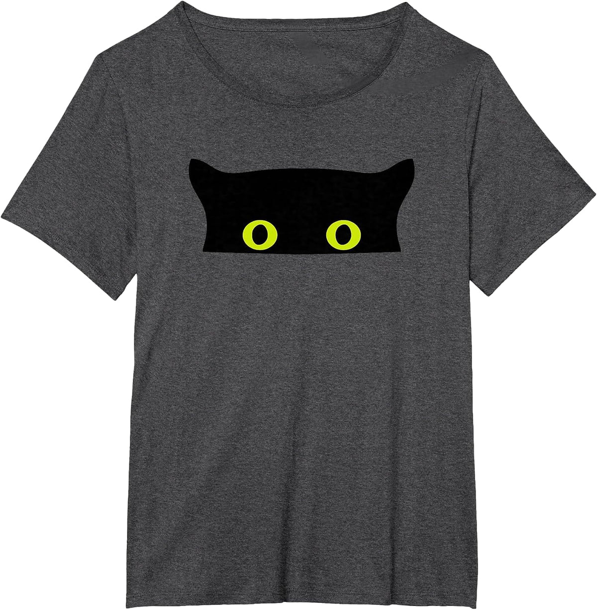 Funny Animal Black Cat Face Peeking Eyes T-Shirt - Dark Heather Grey