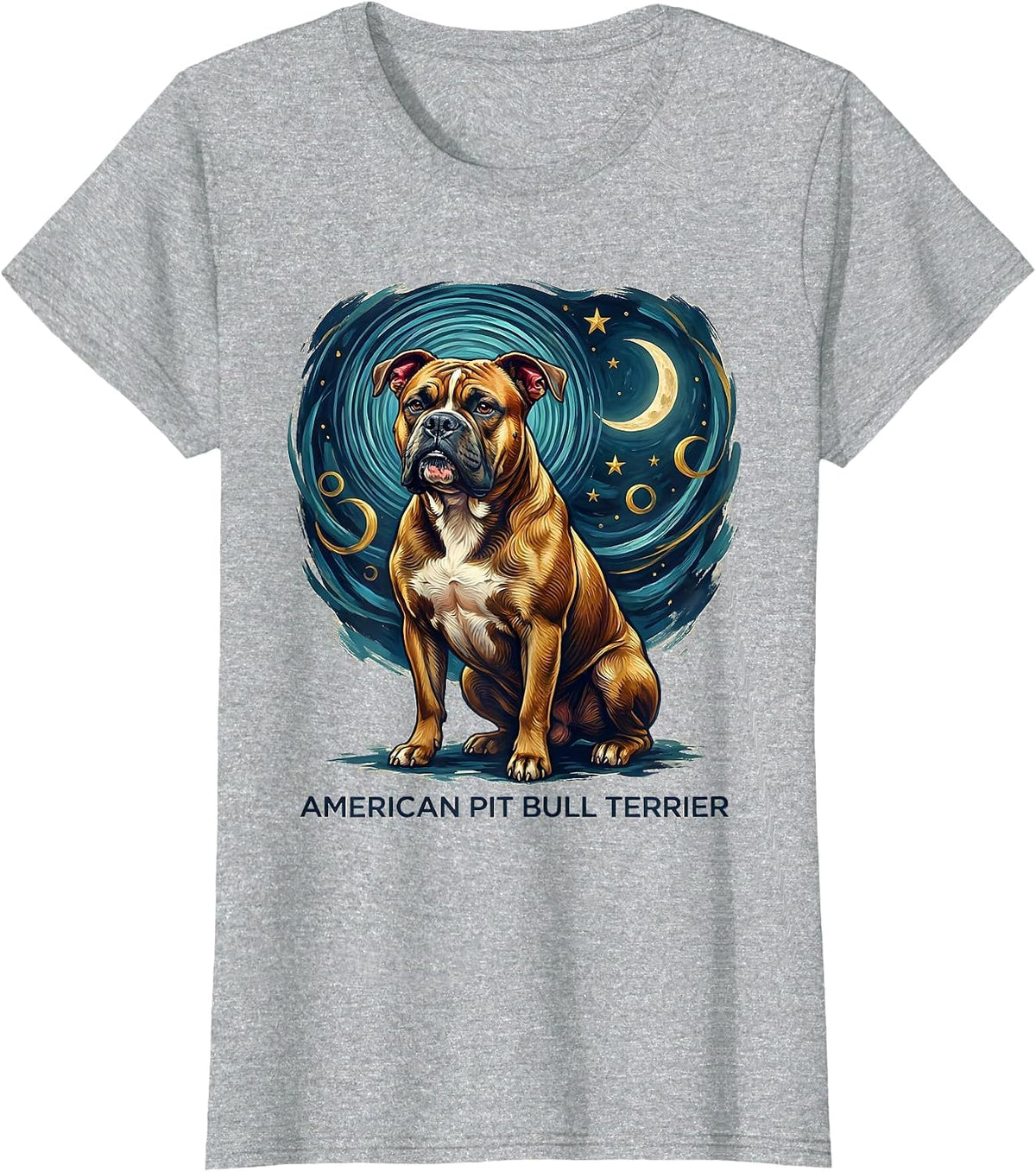 AMERICAN PIT BULL TERRIER Van Gogh Style Starry Night Dog T-Shirt - Heather Grey