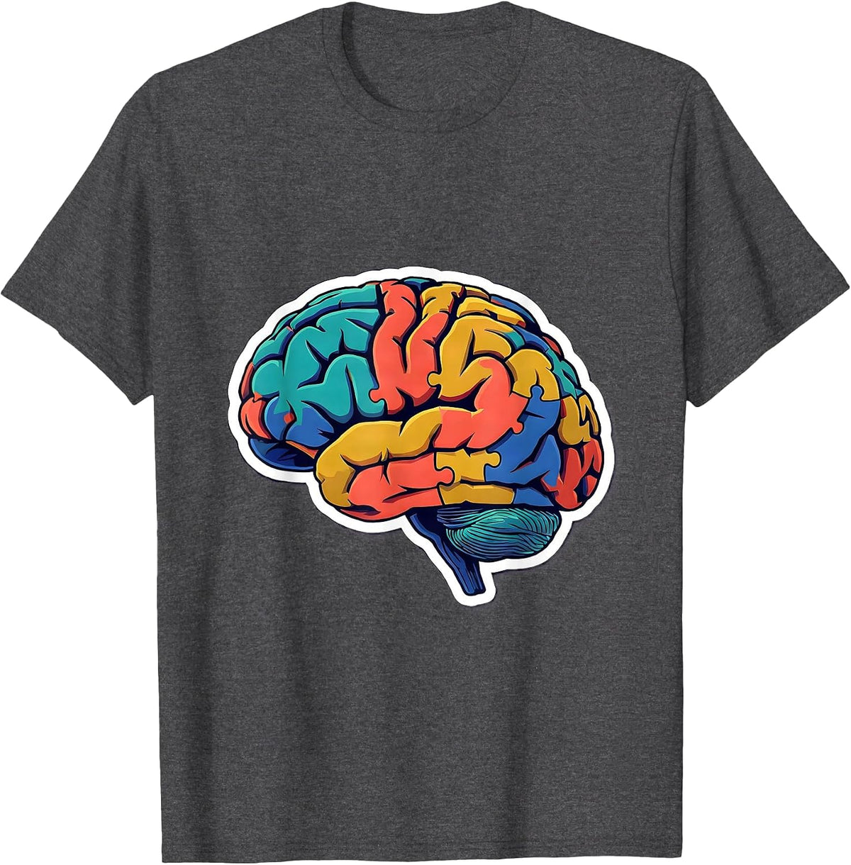 Men's Puzzle Piece Brain Special Education Design T-Shirt - Dark Heather Grey