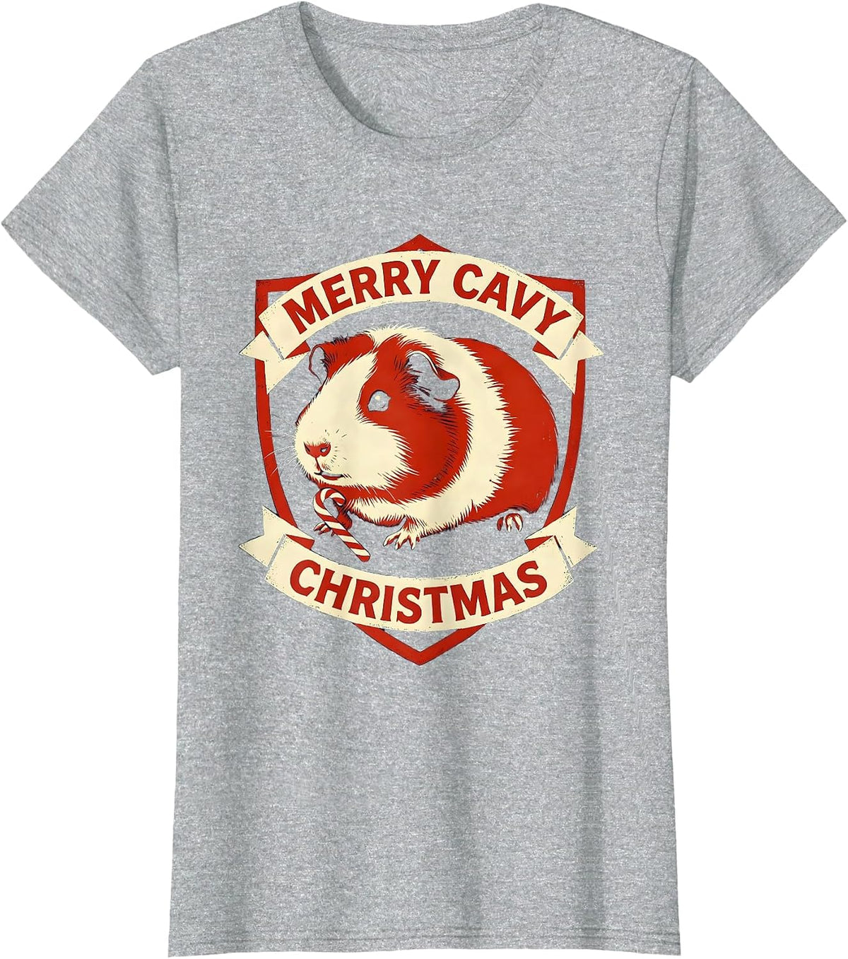 Women's Merry Cavy Christmas Funny Guinea Pig Pet Lover Holiday T-Shirt - Heather Grey