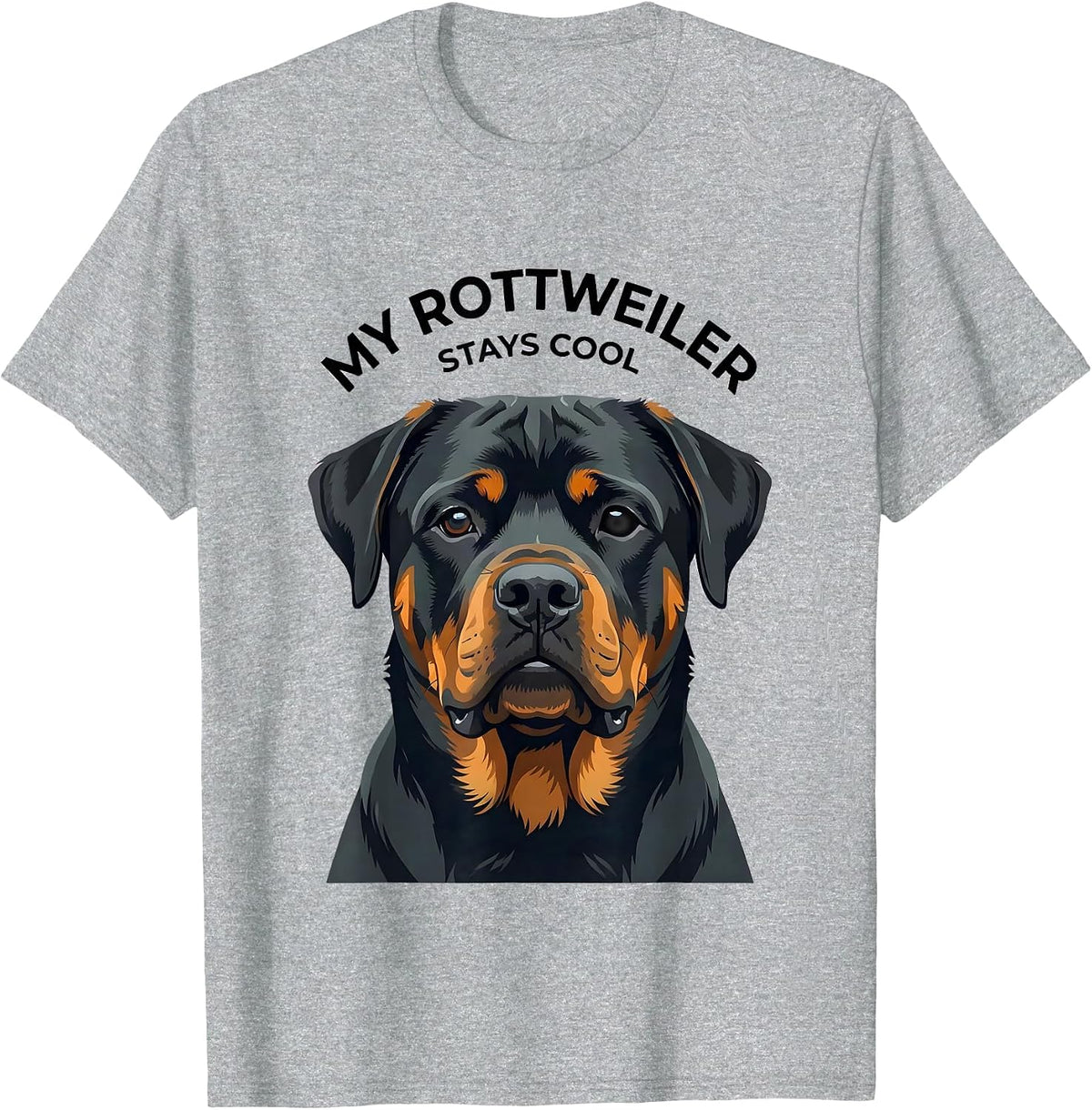 Men's My Rottweiler Stays Cool Flat Vector Dog Breed Portrait T-Shirt - Heather Grey