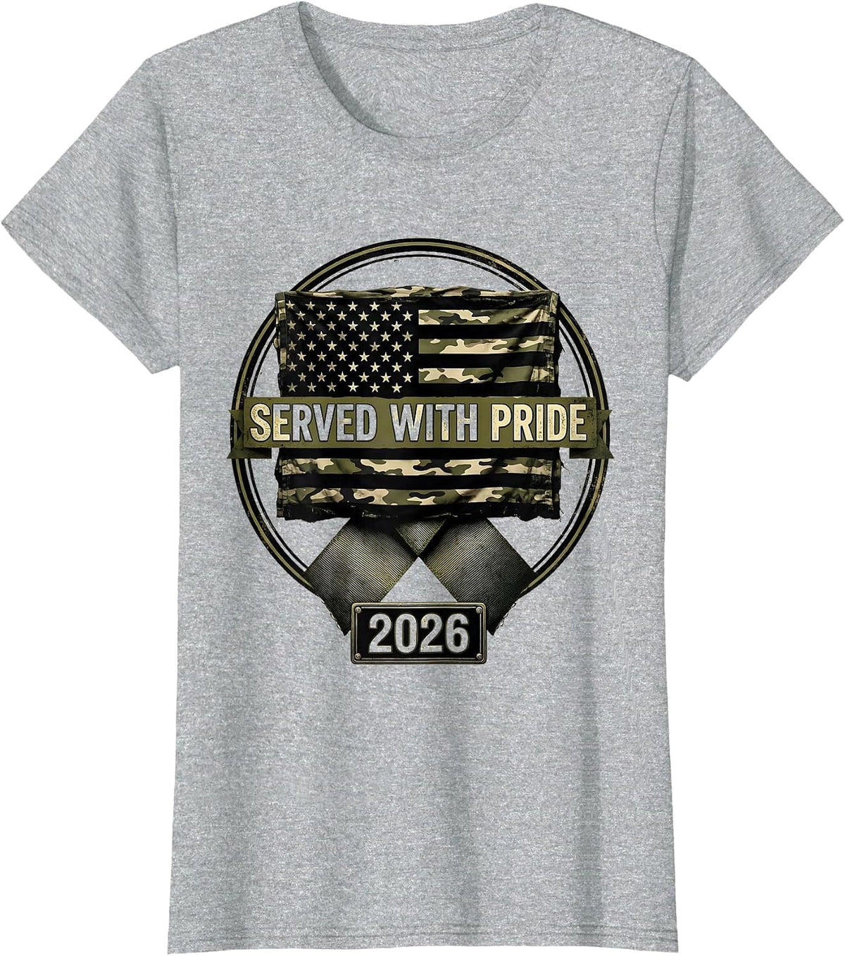 Served With Pride Distressed Military Veteran Patriotic T-Shirt - Heather Grey