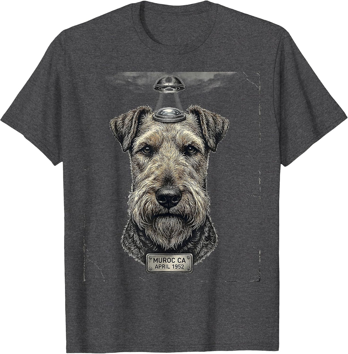Muroc CA April 1952 Distressed Airedale Terrier UFO Selfie T-Shirt - Dark Heather Grey