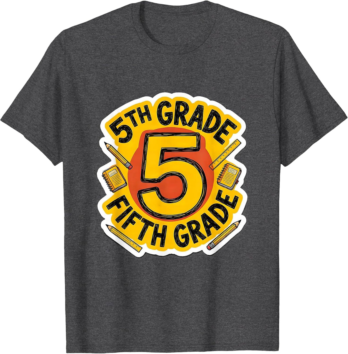 Men's 5TH GRADE FIFTH GRADE Typography Team Back To School T-Shirt - Dark Heather Grey