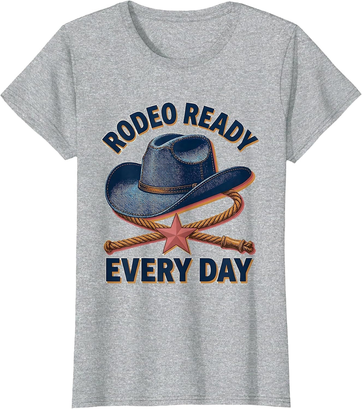 Women's Denim Cowgirl Rodeo Ready Every Day Design T-Shirt - Heather Grey