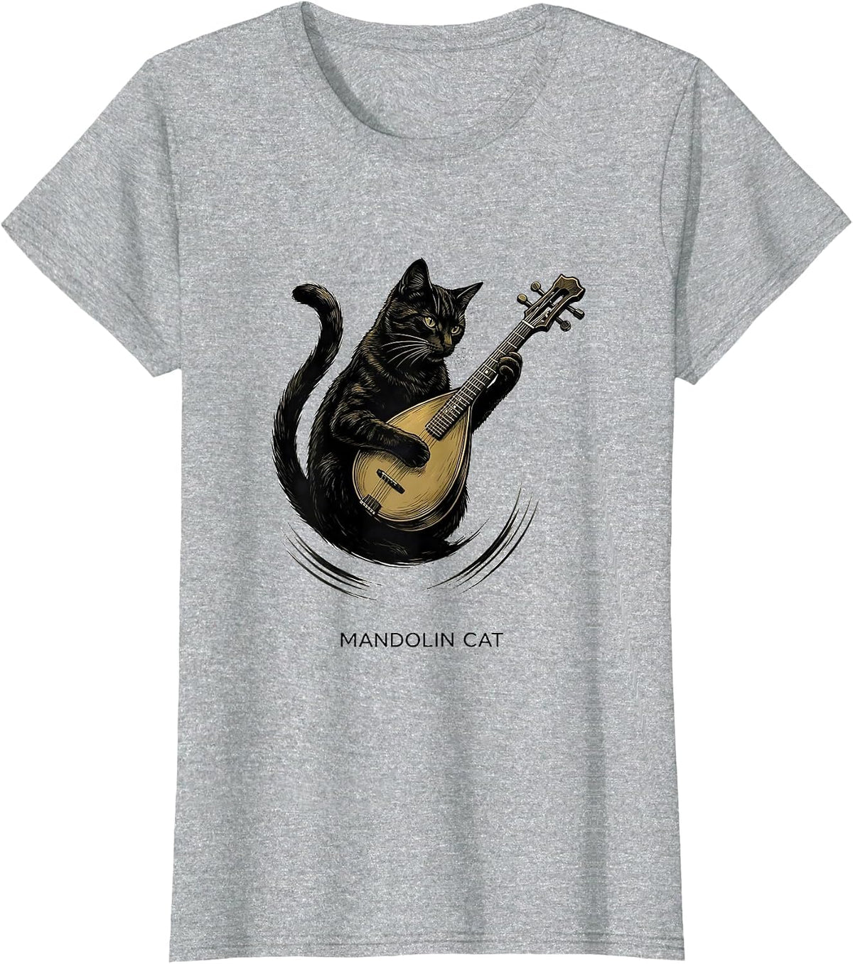 Mandolin Cat Funny Cat Music Teacher Instrument Humor T-Shirt - Heather Grey