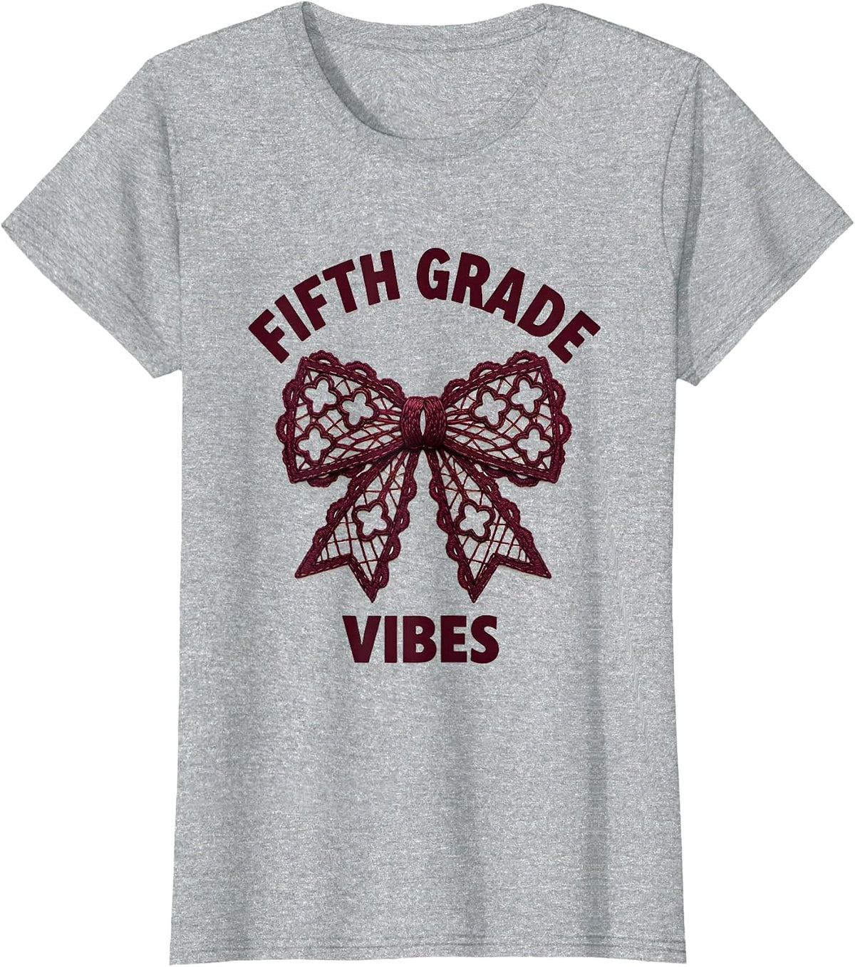 Women's Fifth Grade Vibes Coquette Bow Back to School Elementary T-Shirt - Heather Grey