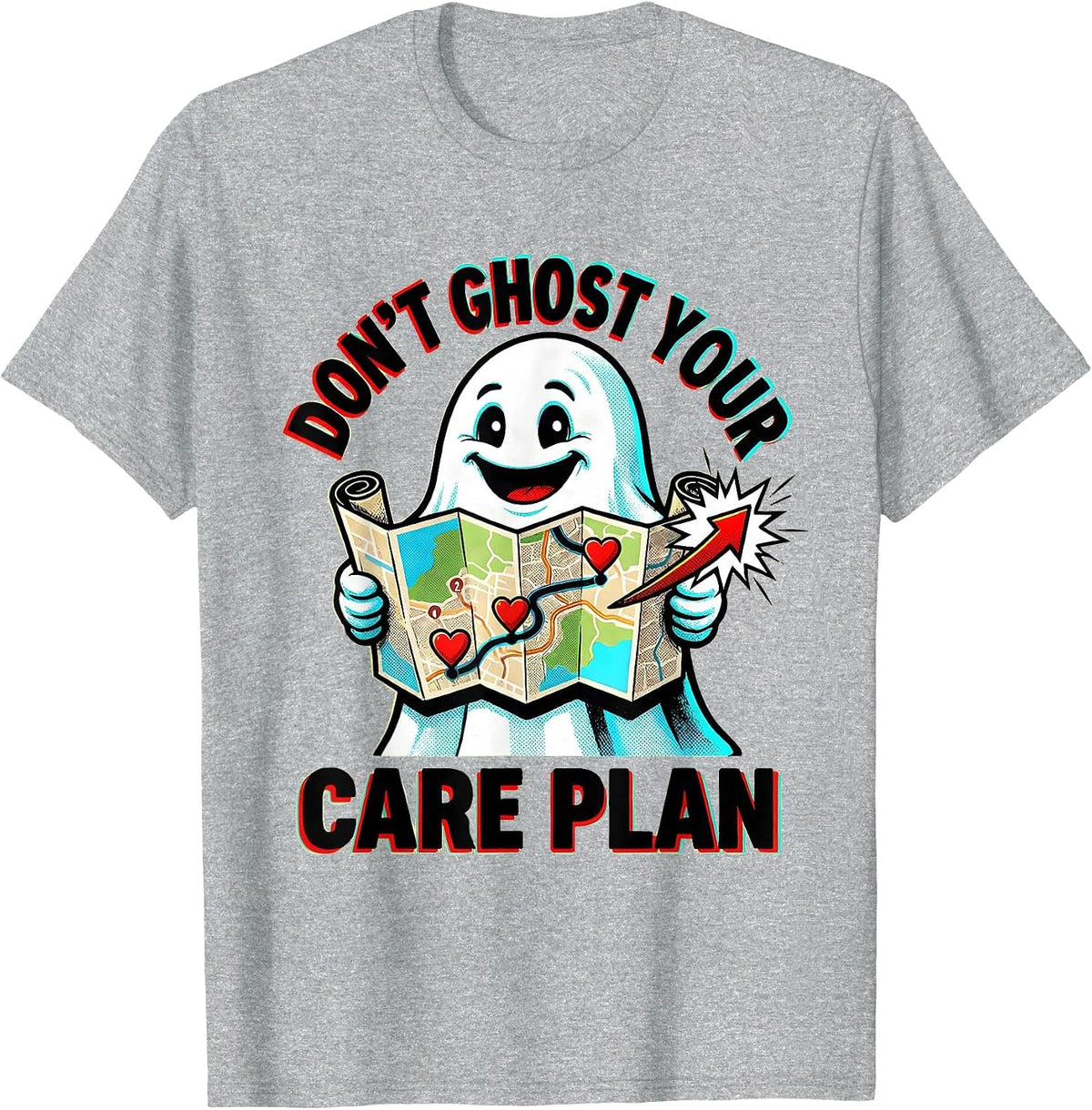 Men's Don't Ghost Your Care Plan Pop Art Mental Health Halloween T-Shirt - Heather Grey