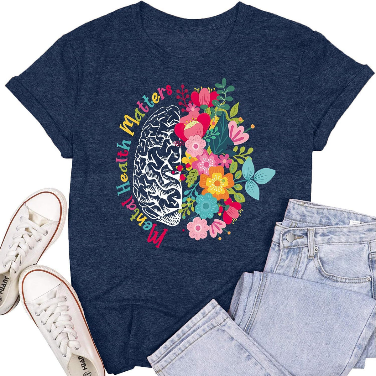 Womens Mental Health Matters Shirts Human Brain Illness Awareness T-Shirt Therapist Tee Top - Blue