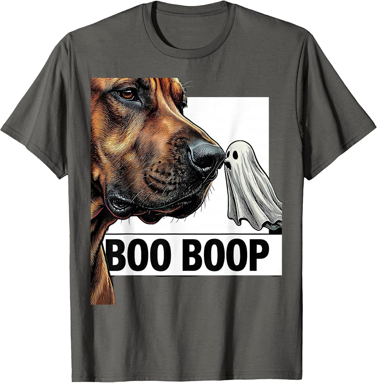 Boo Boop Funny Ghost Dog Nose Boop Halloween Dog Lover T-Shirt - Asphalt Grey