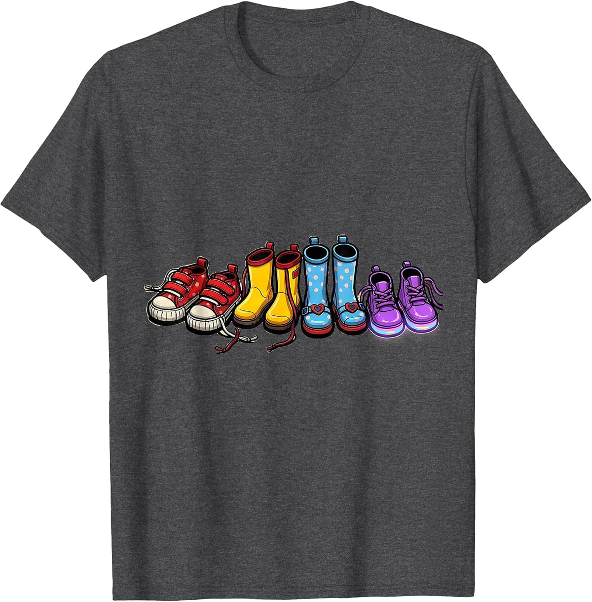 Kindergarten Teacher Tiny Shoes Graphic Design T-Shirt - Dark Heather Grey