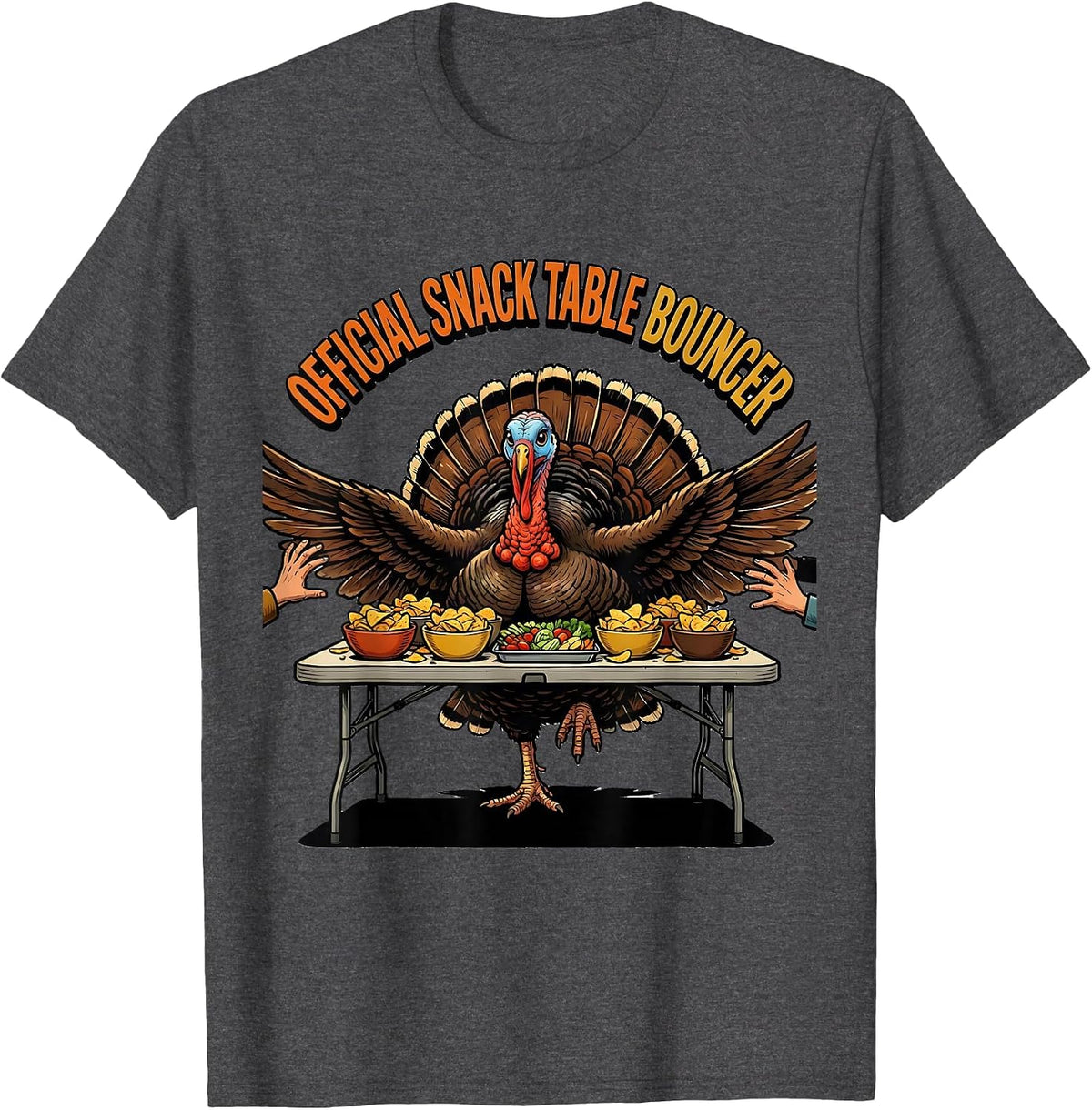 Men's Official Snack Table Bouncer Funny Turkey Family T-Shirt - Dark Heather Grey