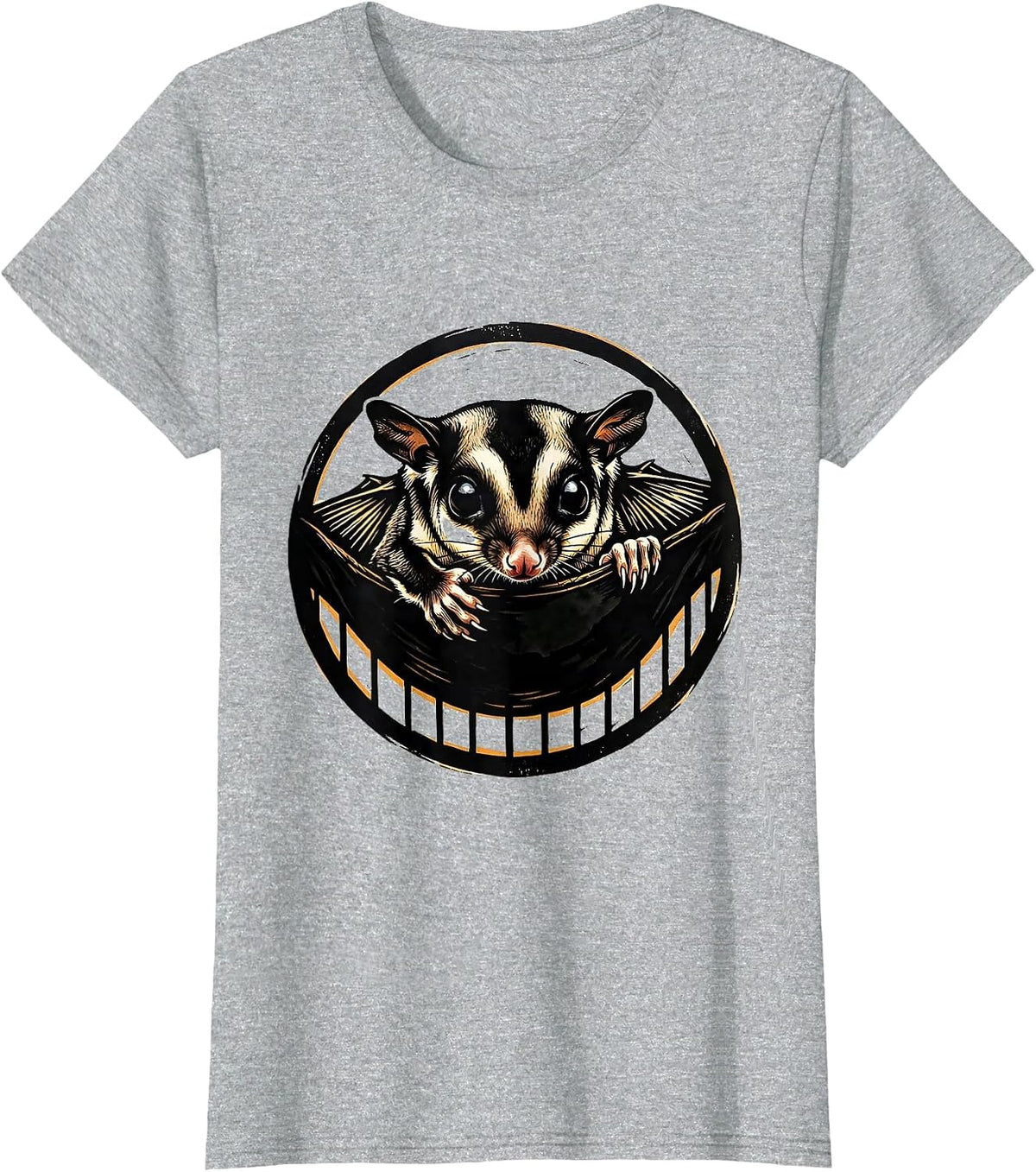 Women's Sugar Glider Bonding Pouch Linocut Pet Owner Humor T-Shirt - Heather Grey