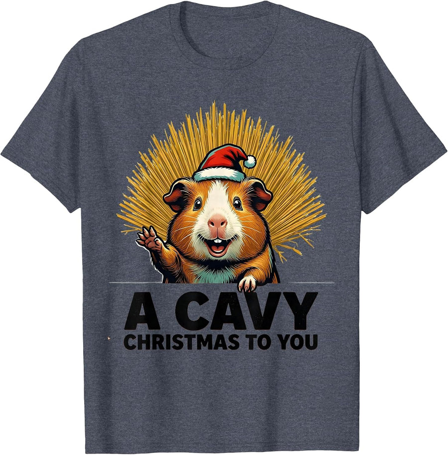 A Cavy Christmas To You Retro Advertising Mascot Guinea Pig T-Shirt - Heather Blue
