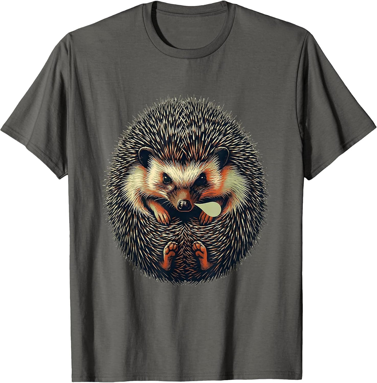 Cute Hedgehog Screenprint Pet Lover Novelty Humor T-Shirt - Asphalt Grey