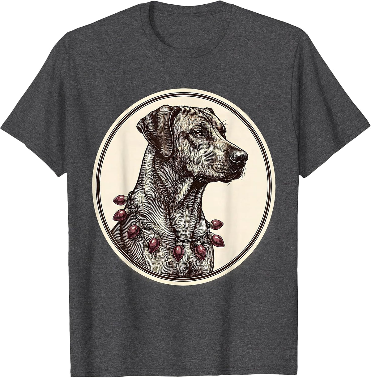 Men's Rhodesian Ridgeback Christmas Lights Crosshatch Etching T-Shirt - Dark Heather Grey