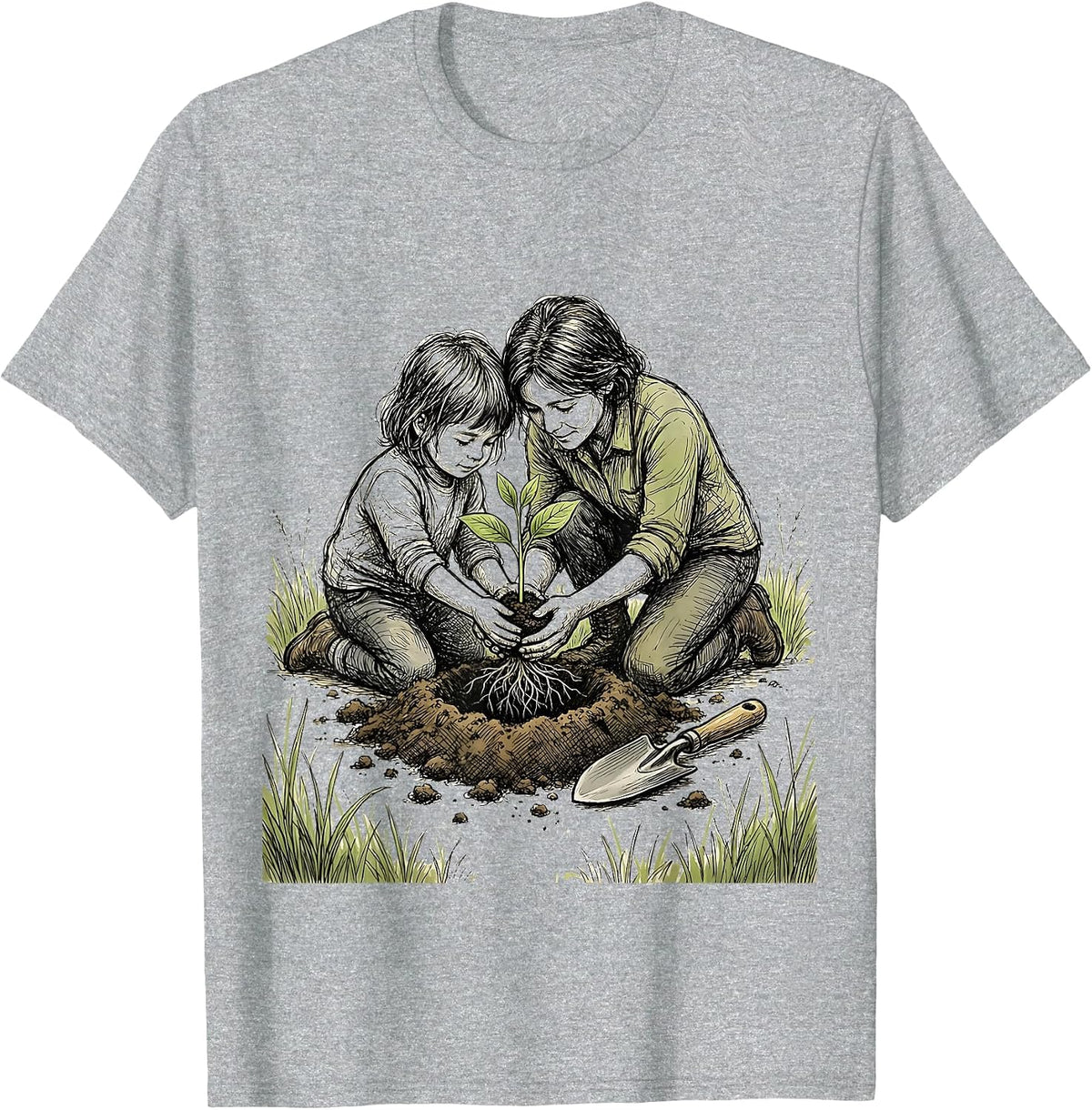 Men's Preschool Teacher Planting Seedling With Child T-Shirt - Heather Grey