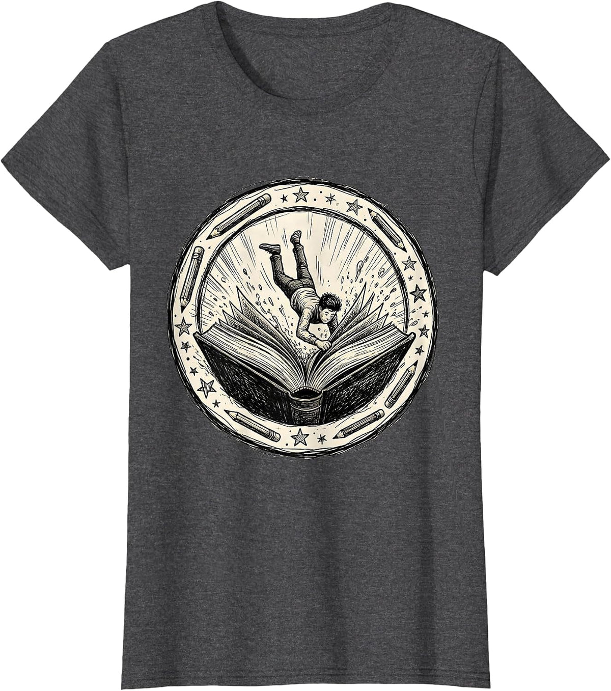 Women's Diving Into Reading Bookworm Graphic Tee T-Shirt - Dark Heather Grey