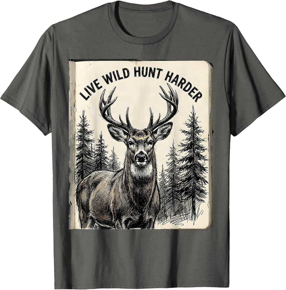 Men's Live Wild Hunt Harder Hunting Graphic Design T-Shirt - Asphalt Grey