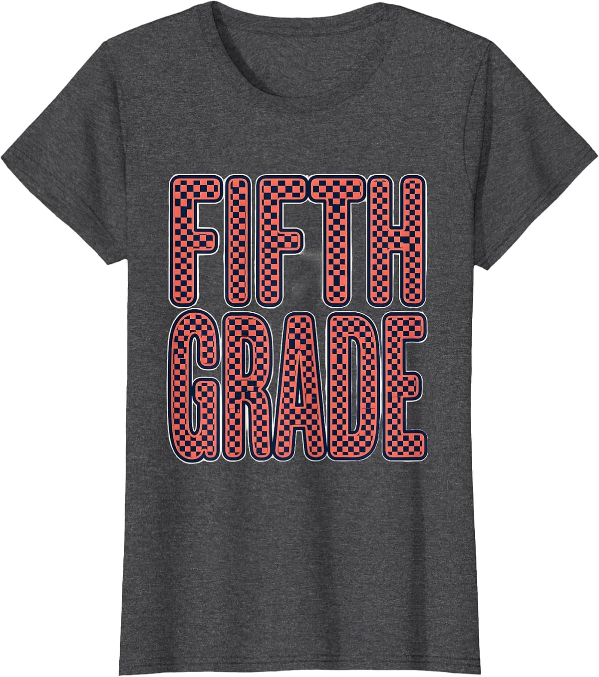 Women's Fifth Grade Retro Checkered Girl Teacher Back To School T-Shirt - Dark Heather Grey