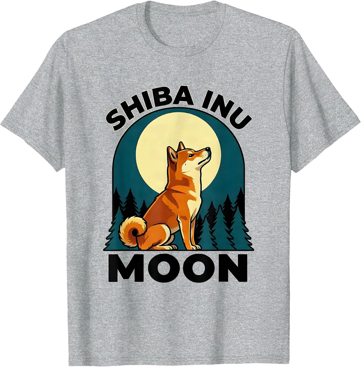 Men's Shiba Inu Moon Vintage Retro 90s Dog Breed Portrait T-Shirt - Heather Grey