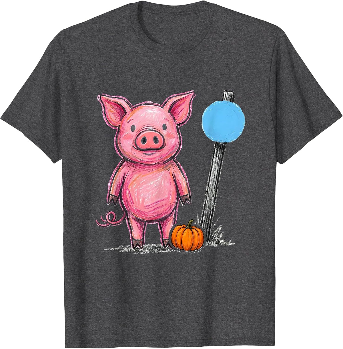 Wobbly Pig Naive Kidcore Halloween Costume Humor T-Shirt - Dark Heather Grey