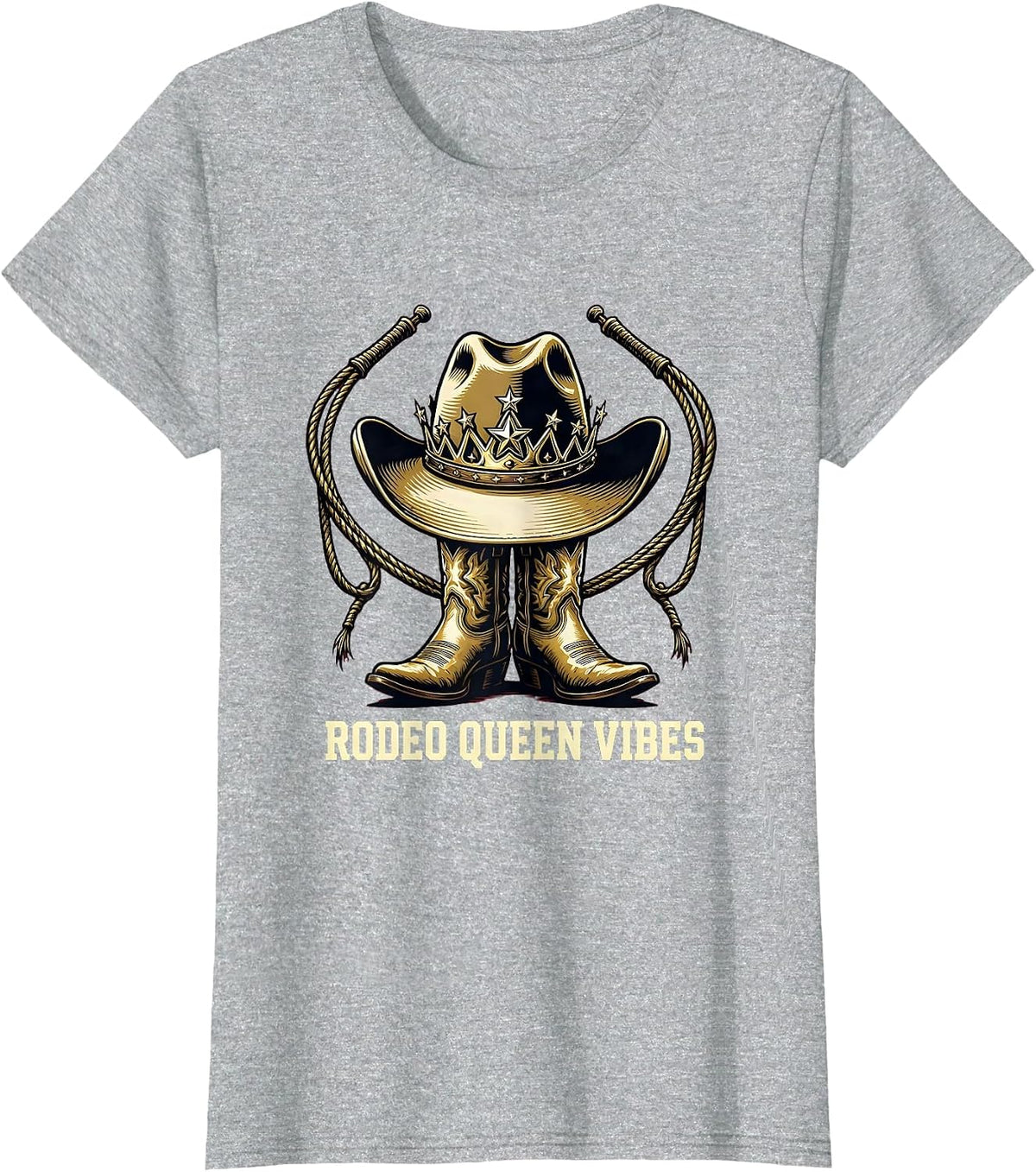 Women's Rodeo Queen Vibes Western Cowgirl Design T-Shirt - Heather Grey
