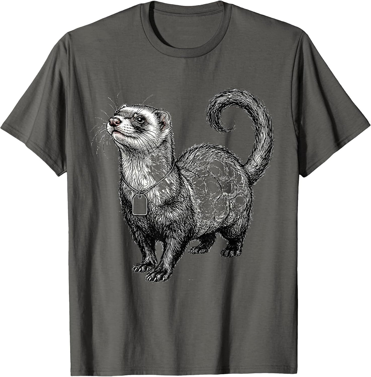 Men's Ferret Lumpy Line Art Funny Small Animal Lover T-Shirt - Asphalt Grey